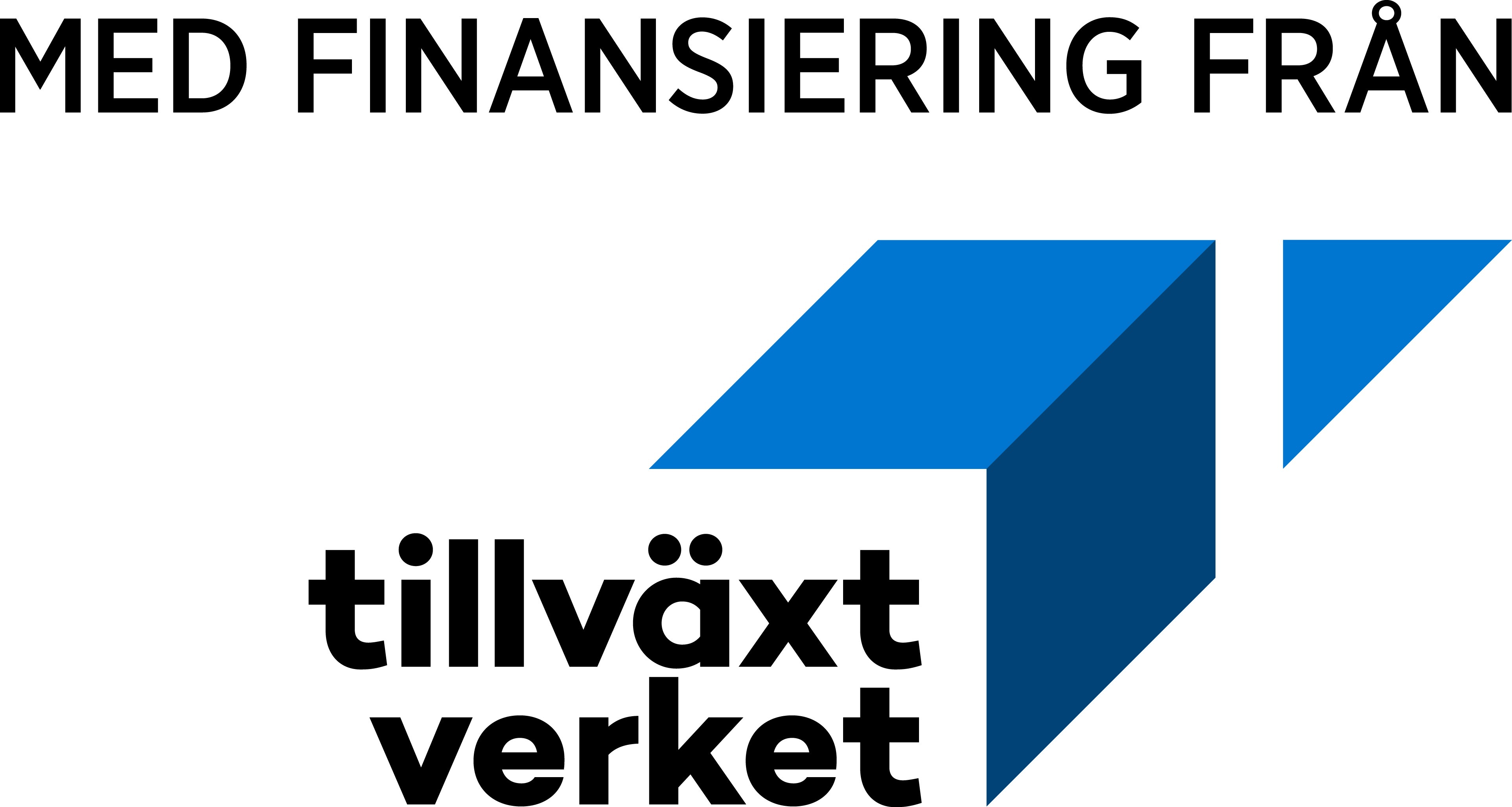 Logo med texten: "Finansiering från Tillväxtverket".