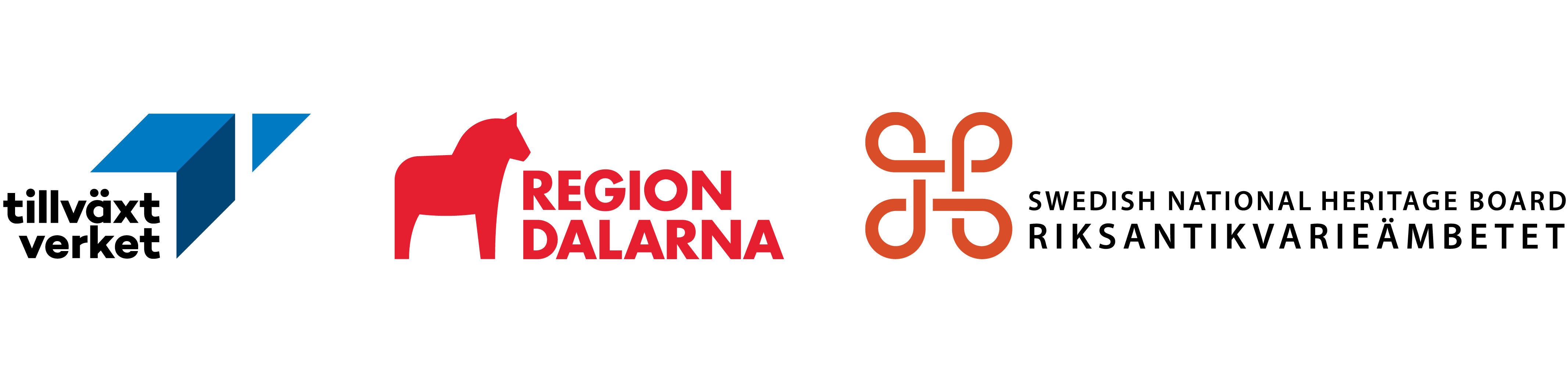 Logotyoes för Tillväxtverket, Region Dalarna och Swedish national heritage board.